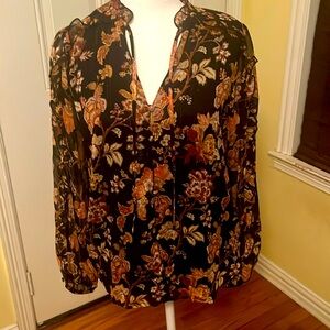 Small petite blouse with ruffle collar and ruffle down long sleeves